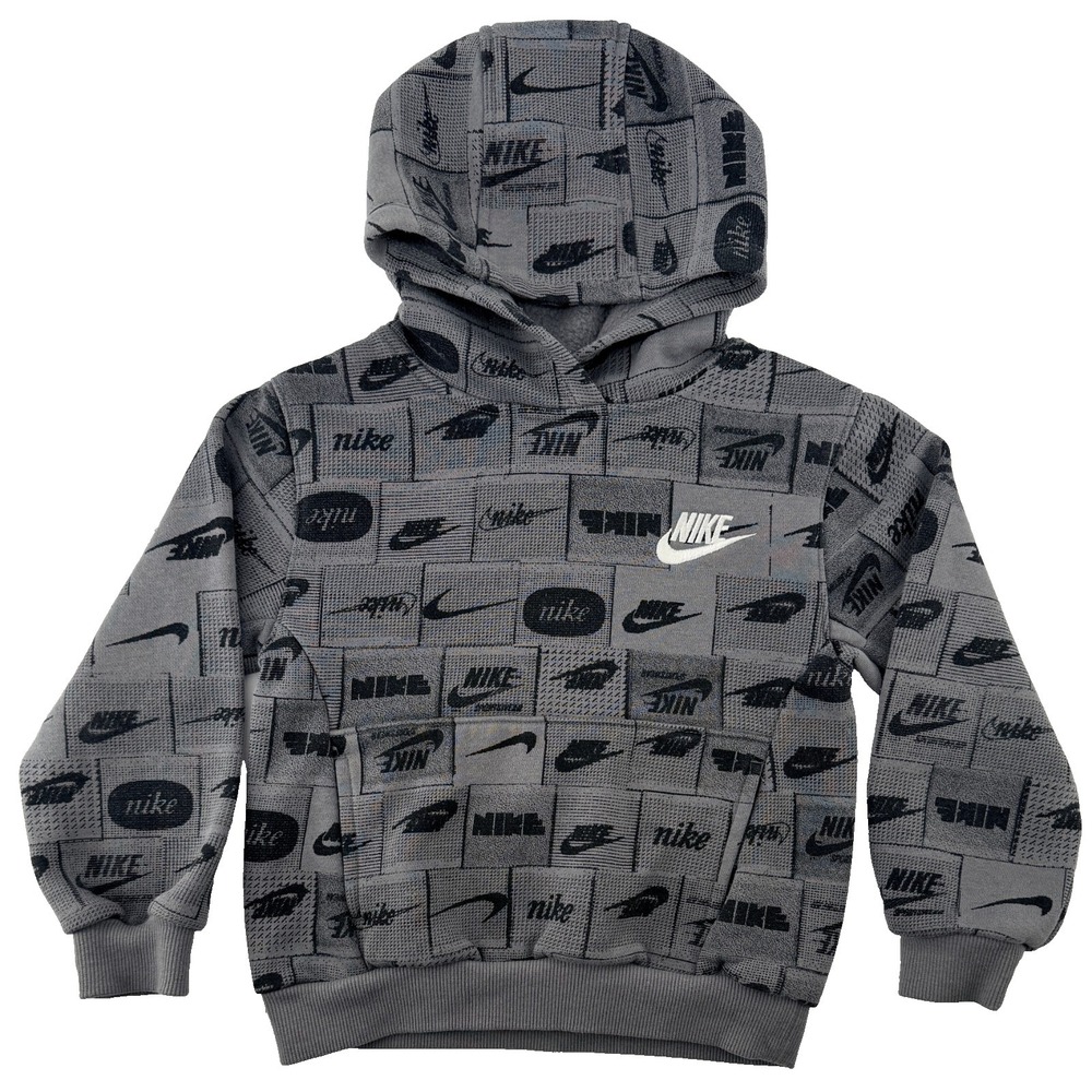 Nike Toddler Hoodie XS 3-4 Years Gray All Over Logo Pullover Sweatshirt